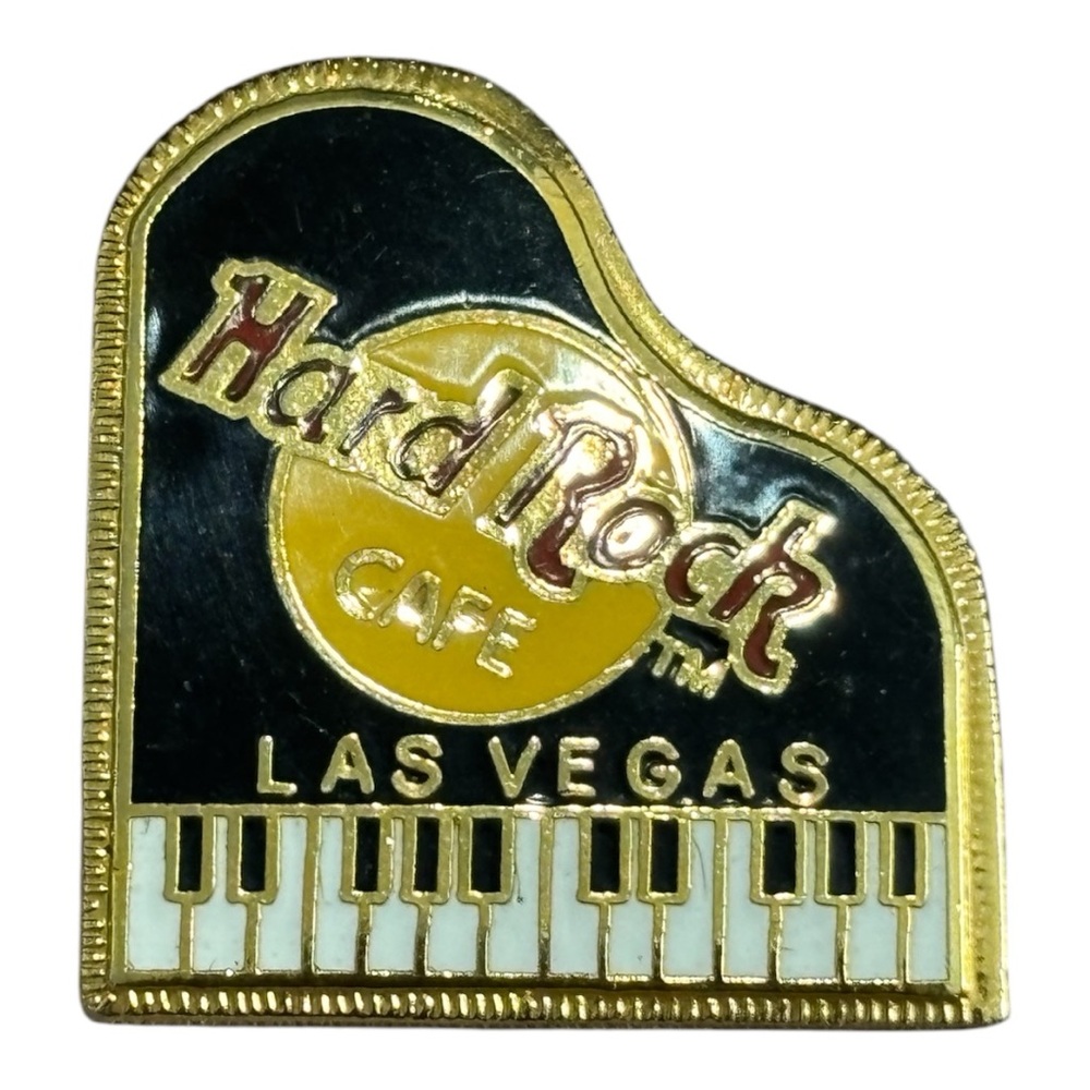 Vintage Hard Rock Cafe Las Vegas Gold, Black, White, and Red Piano Pin Unisex